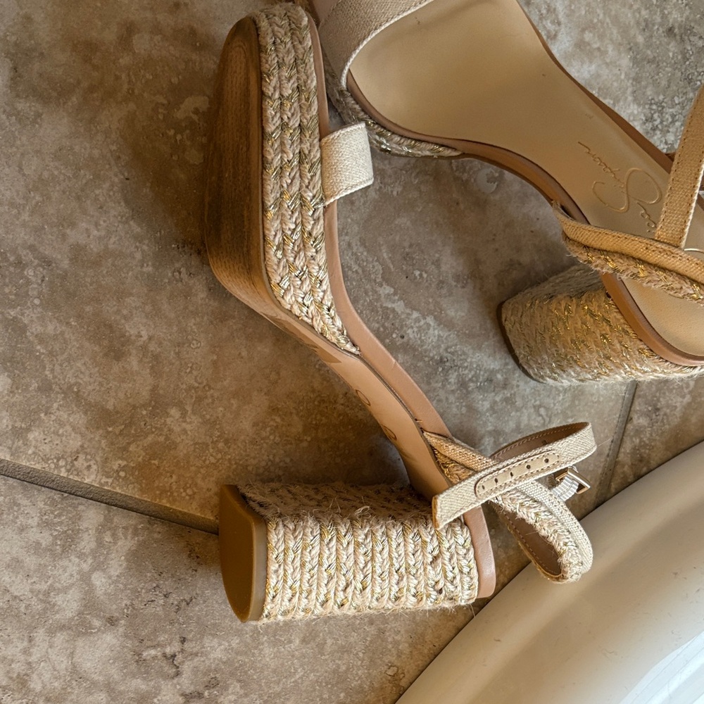 Jessica Simpson Natural Beige Espadrille Platform Block Heel Sandals - Picture 3 of 3